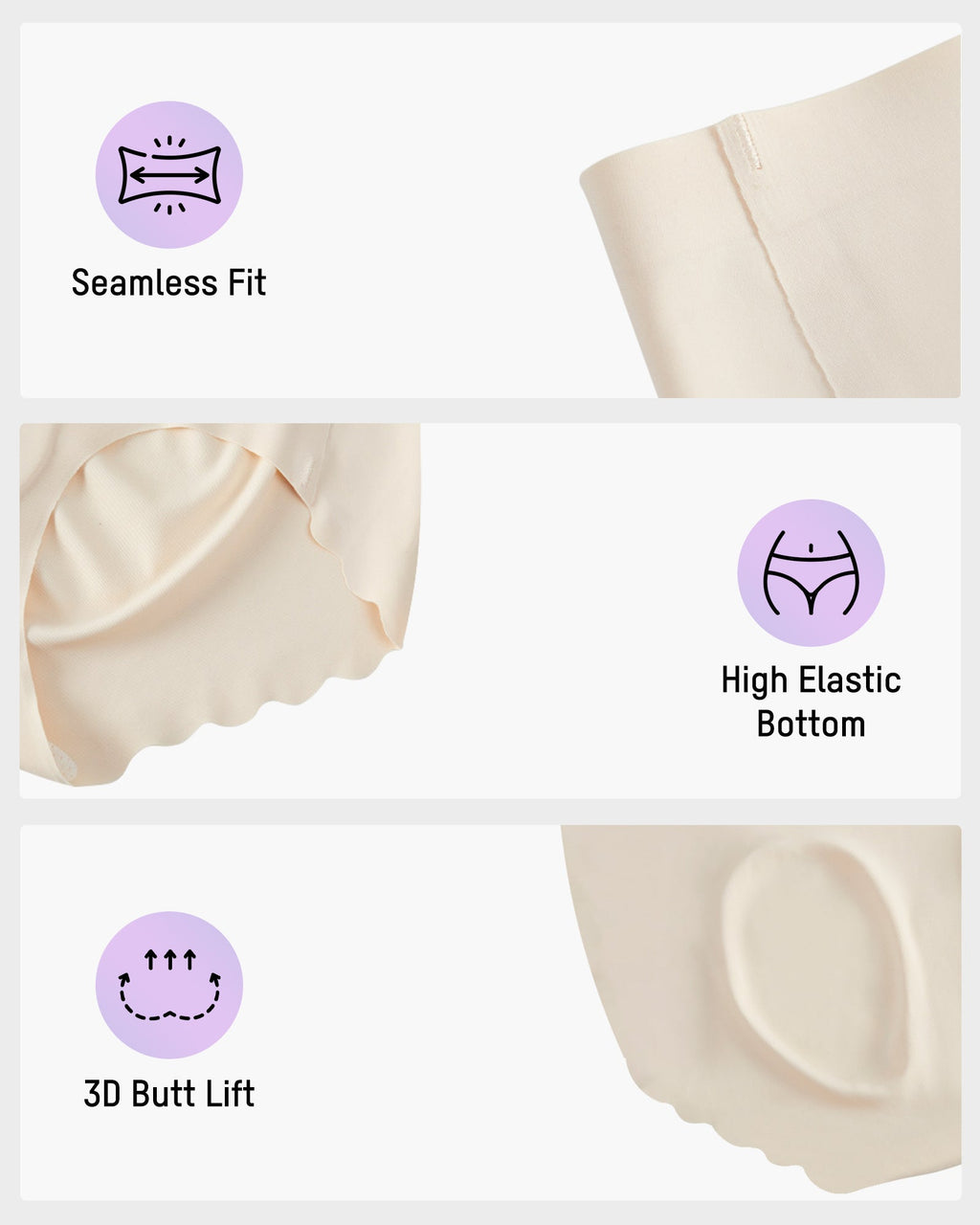 Seamless No Camel Toe Silk Antibacterial Gusset Panties (5 Pack)