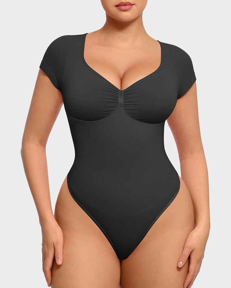Seamless V-Neck Tummy Control Thong Bodysuit