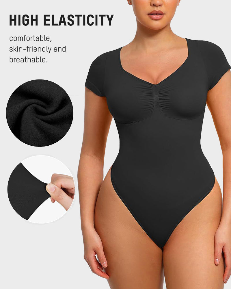 Seamless V-Neck Tummy Control Thong Bodysuit