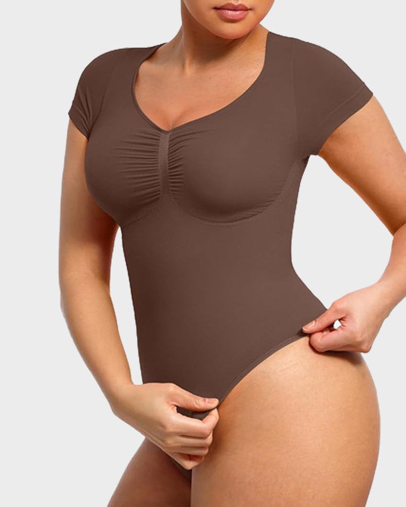 Seamless V-Neck Tummy Control Thong Bodysuit