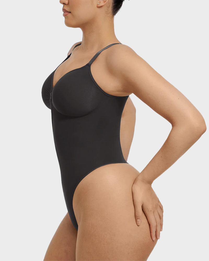 Seamless Zipper Front Shaping Thong Bodysuit