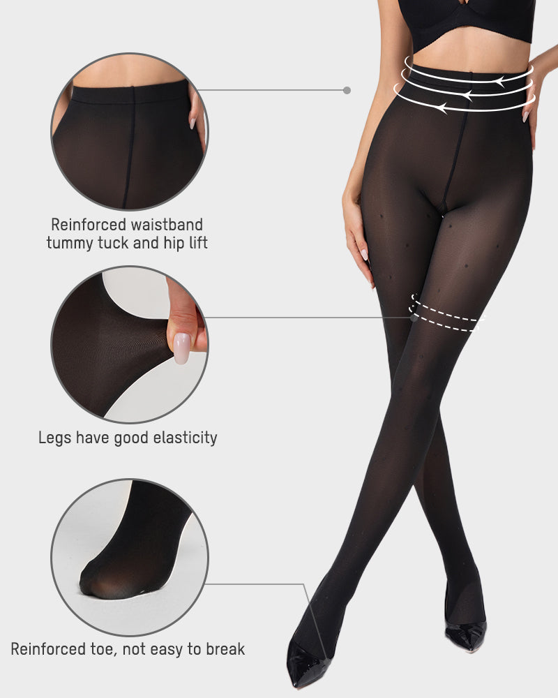 Semi-Sheer Black Polka Dot High-Waist Tights