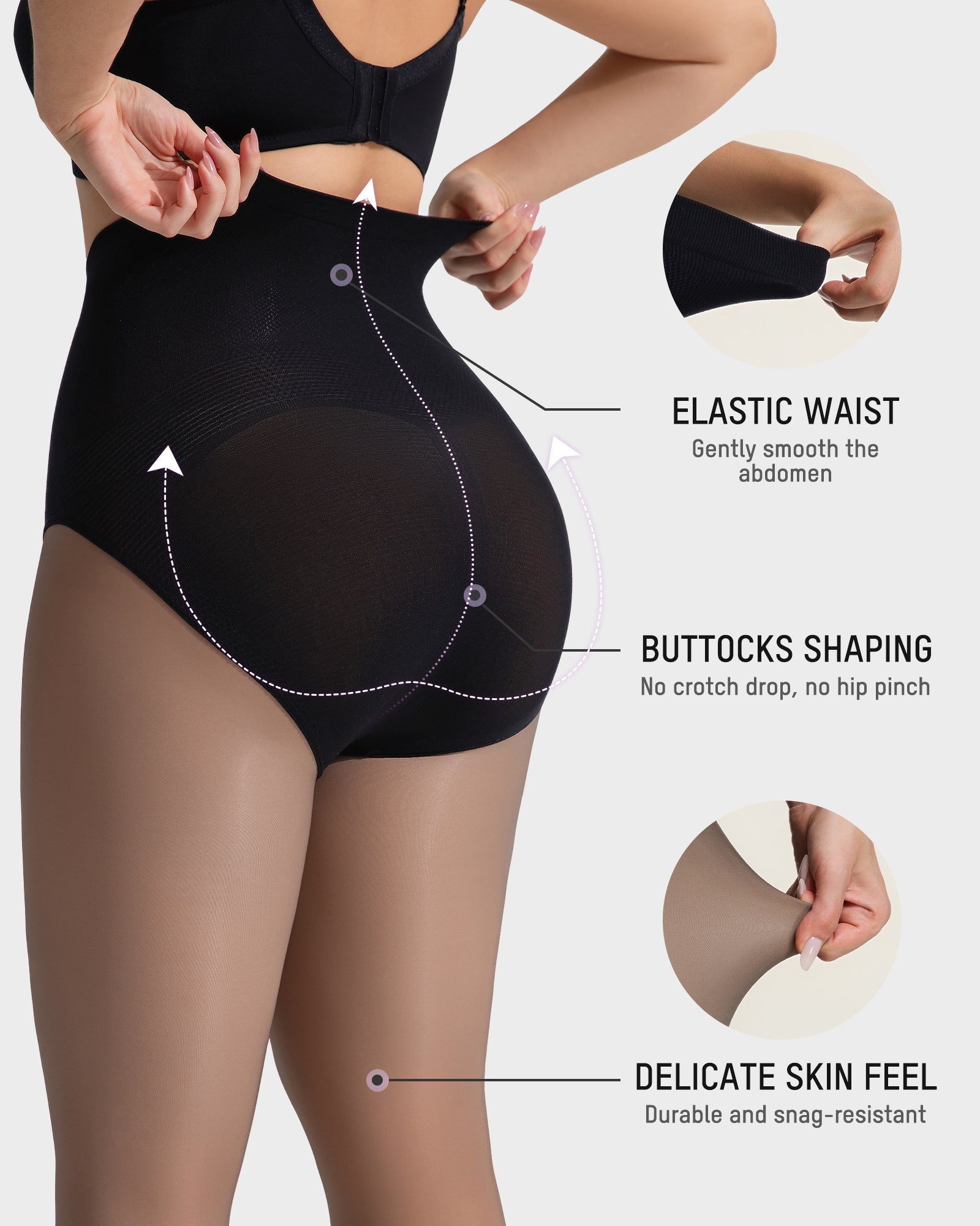 Semi-Sheer Black High-Waist Shaping Tights – Thin & Fleece-Lined