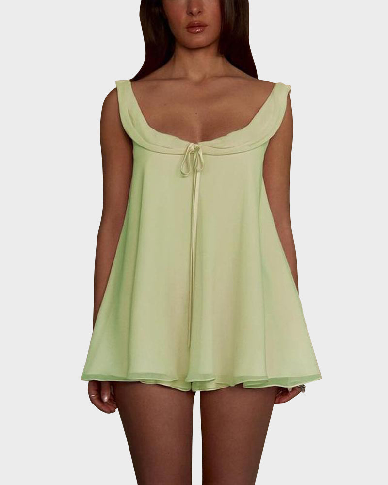 Sexy Backless Princess Neck A-Line Top & Mini Shorts Set