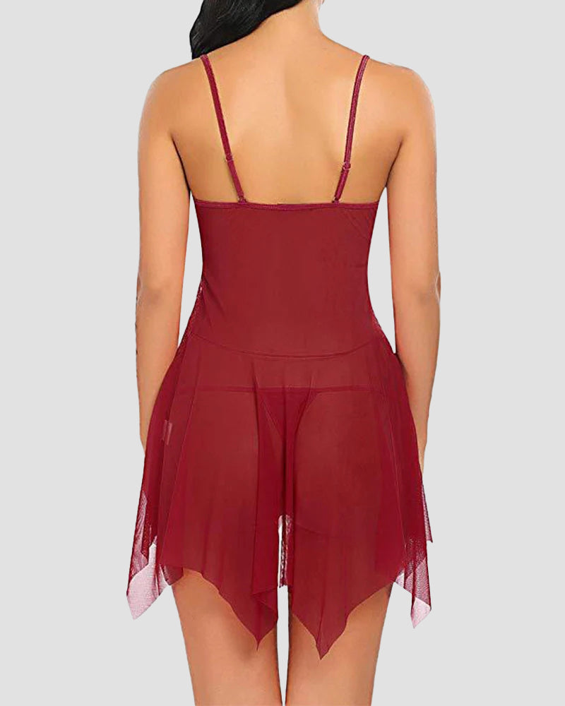 Sheer Lace Babydoll Lingerie with G-String