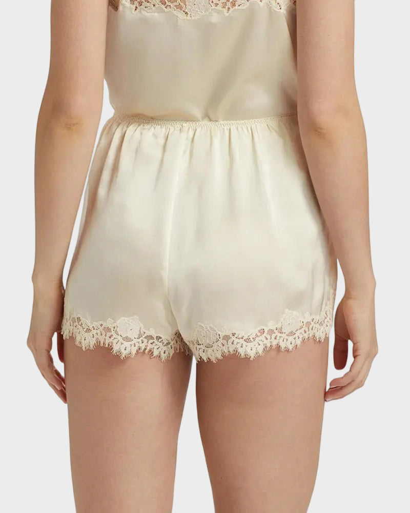 Silk Satin Low Rise Lace Trim Shorts Loungewear