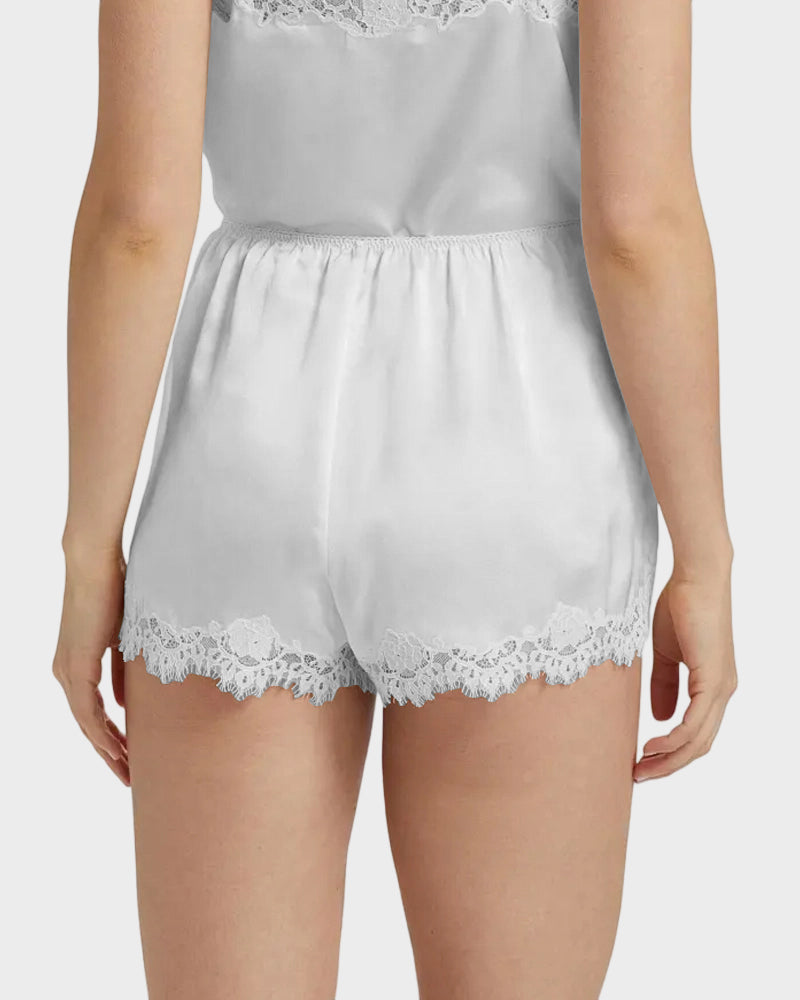 Silk Satin Low Rise Lace Trim Shorts Loungewear