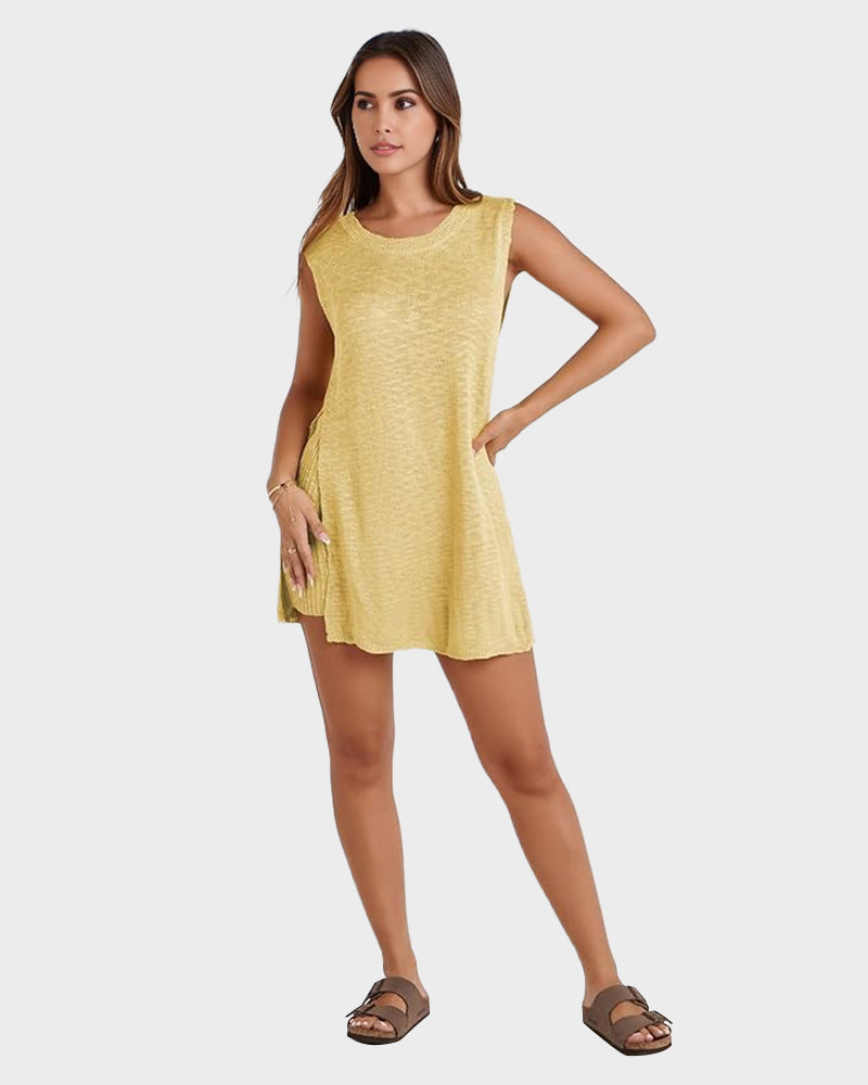 Sleeveless Knit Lounge Set with Side-Split Tank & Shorts