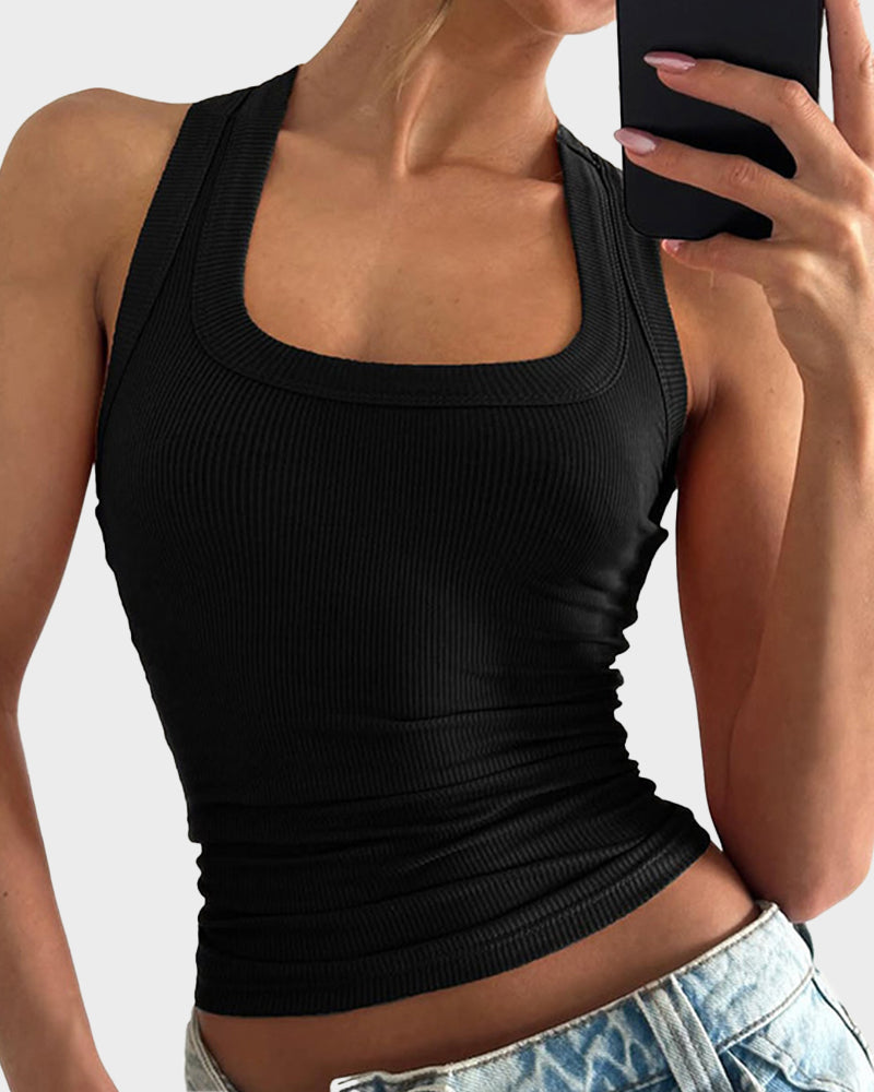 Slim-Fit Ribbed Crop Tank Top