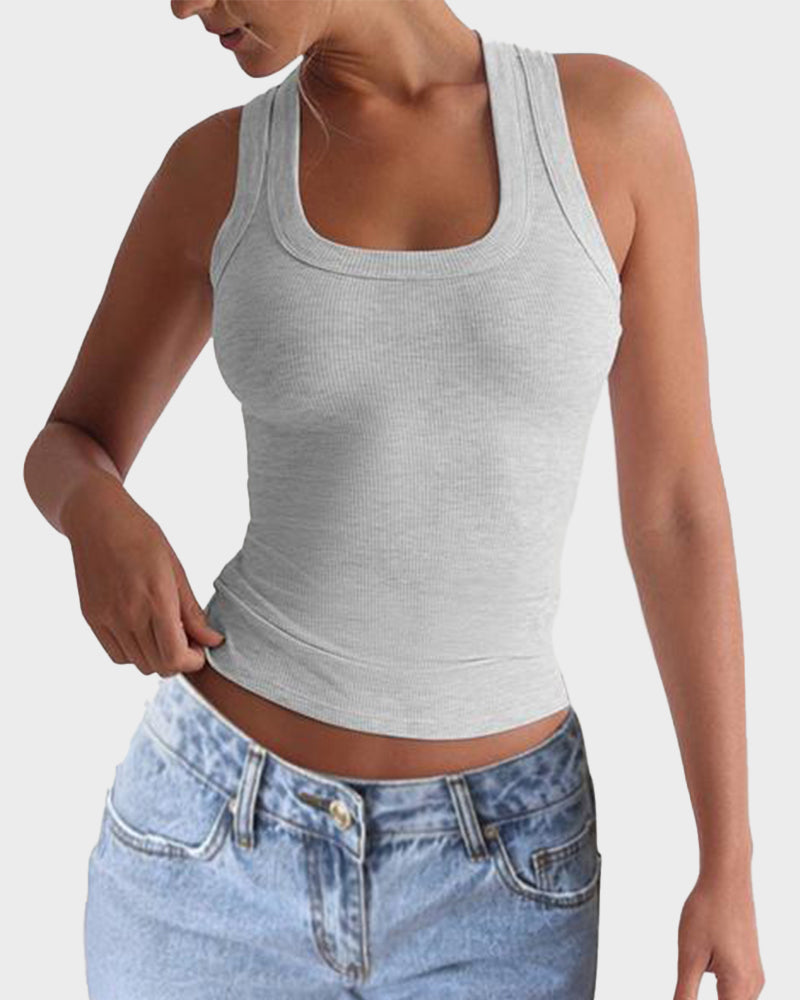 Slim-Fit Ribbed Crop Tank Top