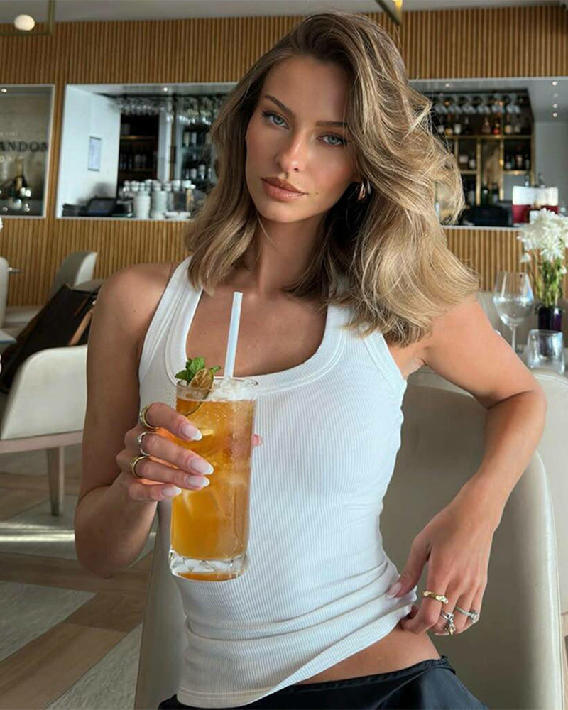 Slim-Fit Ribbed Crop Tank Top