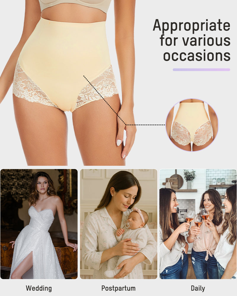 Smooth High-Waisted Sheer Lace Sculpting Brief (2 Pack)