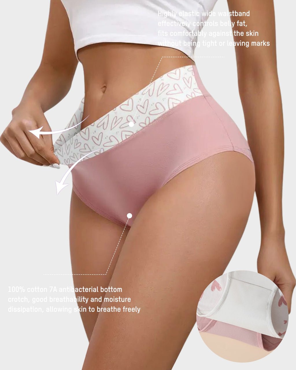 Soft Cotton Heart Print High-Waist Panties (6 Pack)