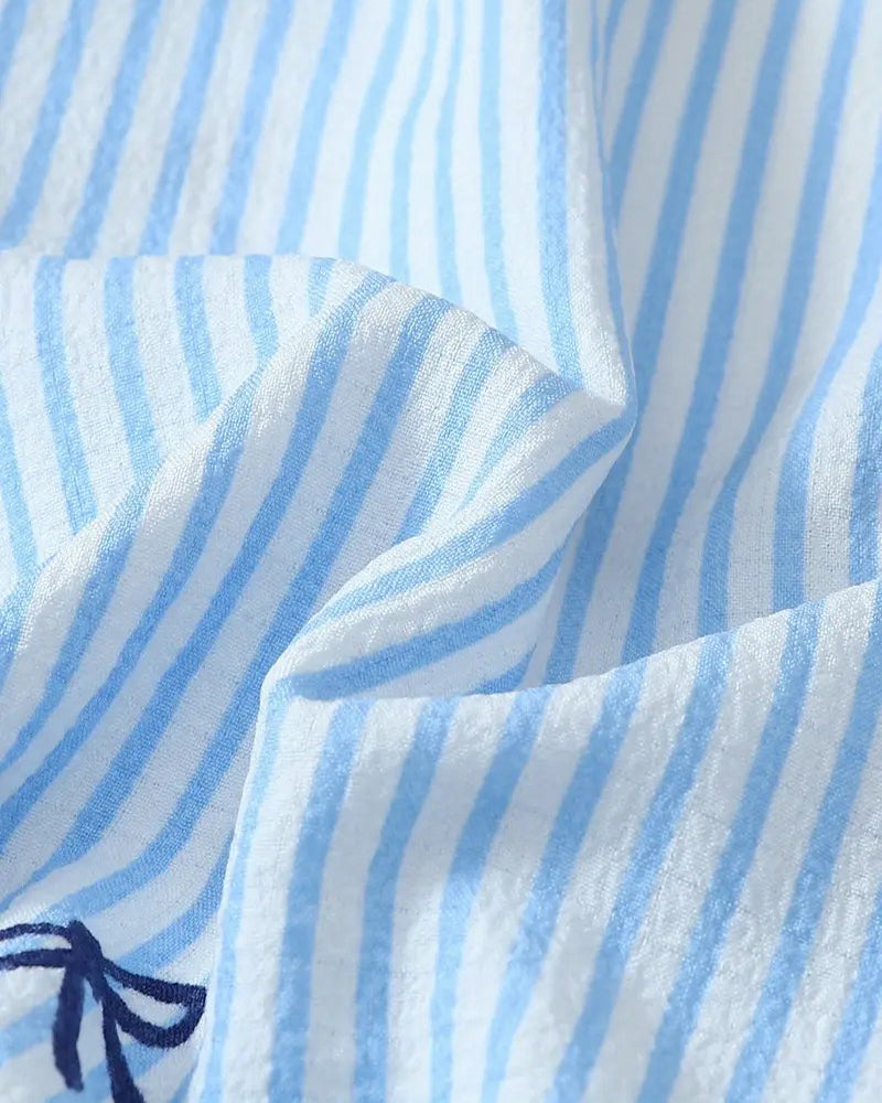 Striped Bow Print Long Sleeve Pajama Set