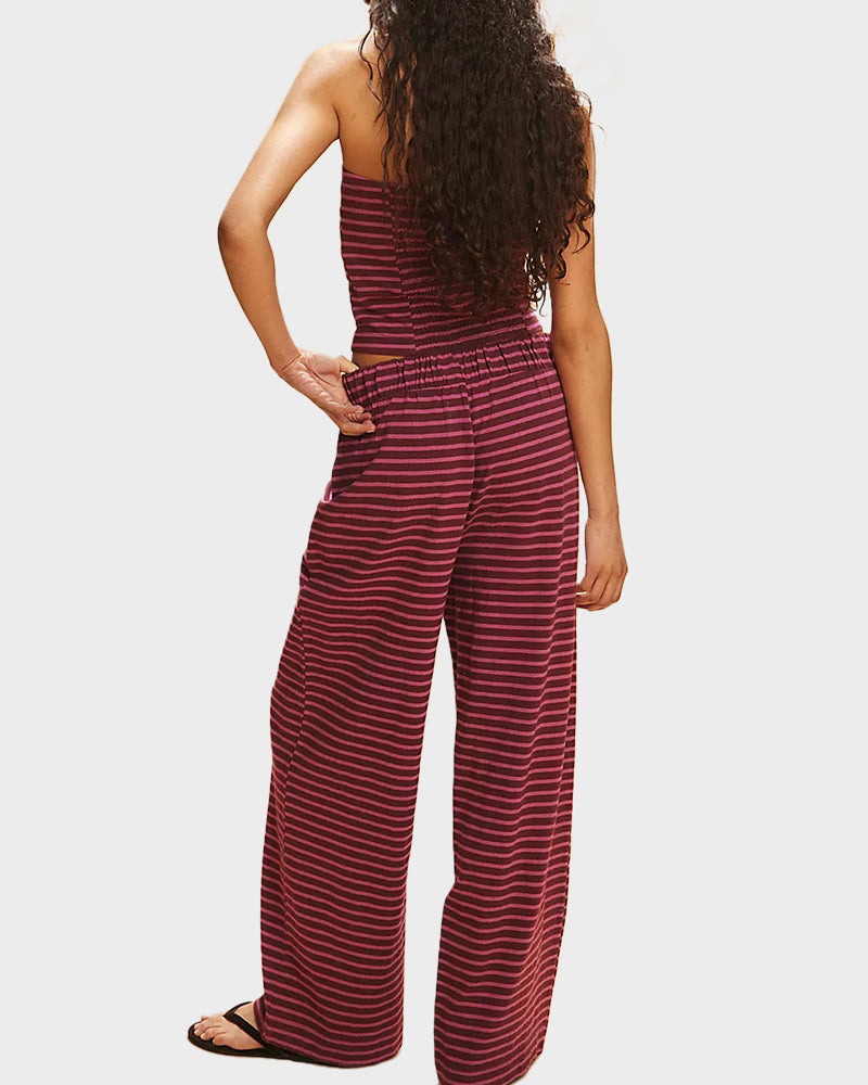 Striped Tube Top & Wide-Leg Pants Two-Piece Set