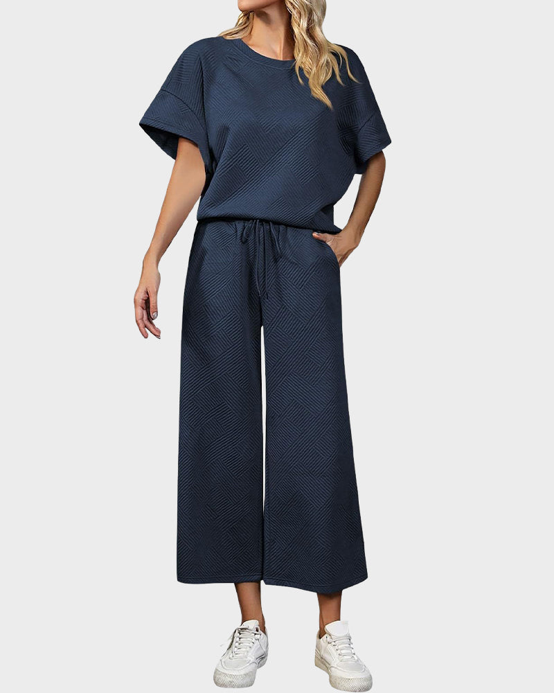 Textured Knit Two-Piece Lounge Set with Drawstring Waist