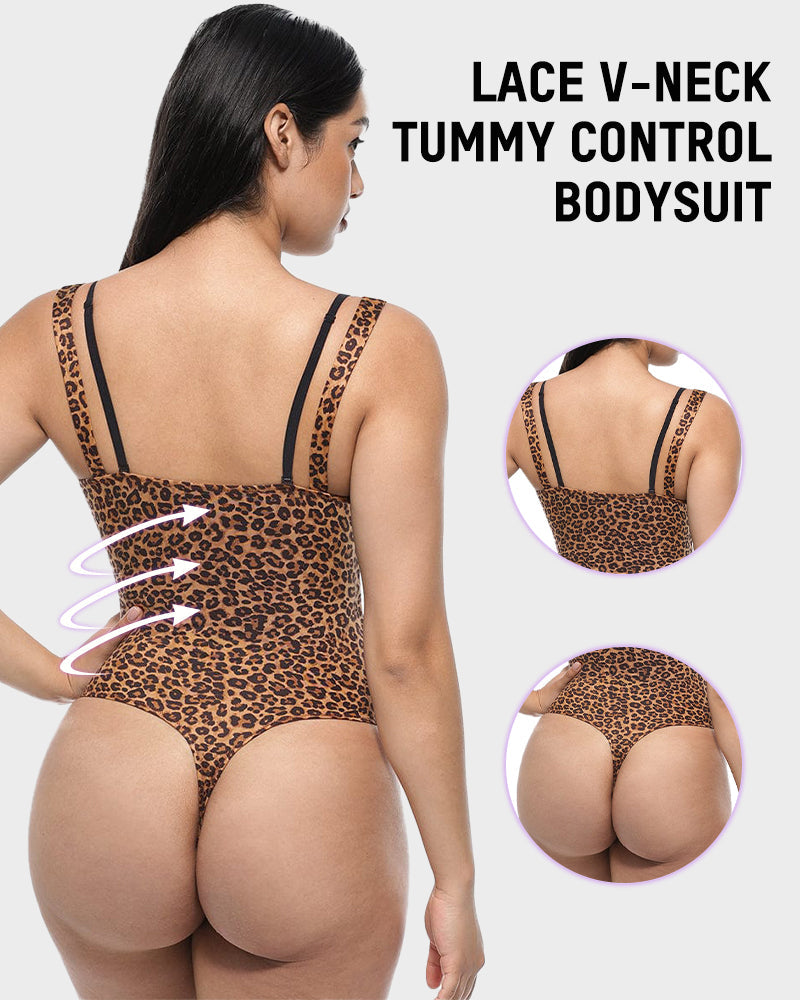 V-Neck Lace Thong Shapewear Bodysuit