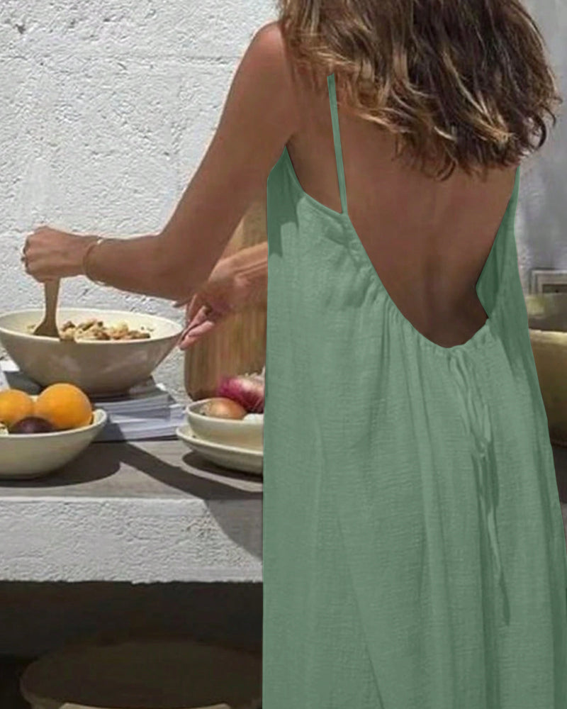 Women's Solid Color Backless Cami Dress