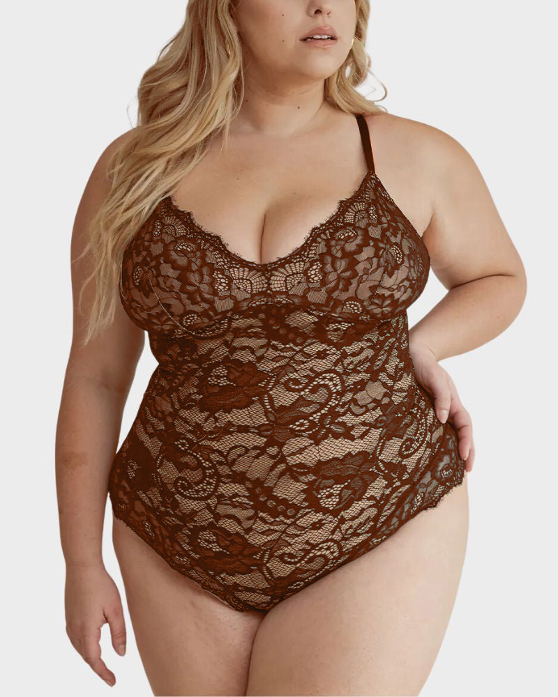 Deep V Sexy Lace Sculpting Thong Bodysuit