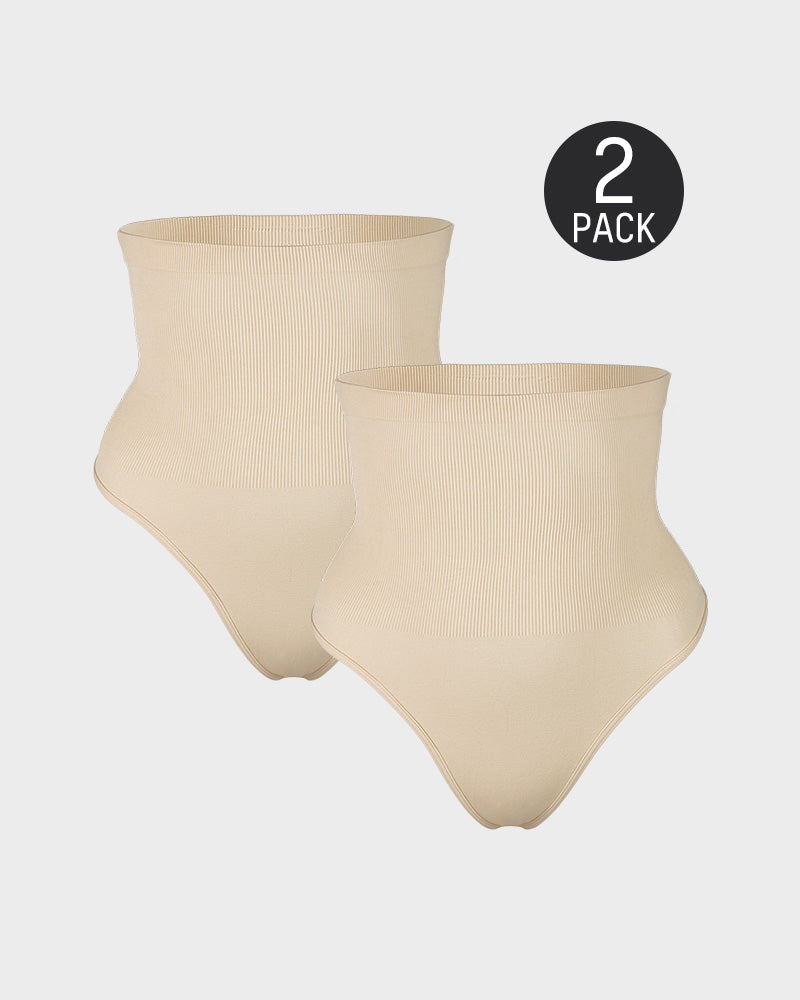 High Waist Tummy Control Shaping Thong Panty (2 Pack)