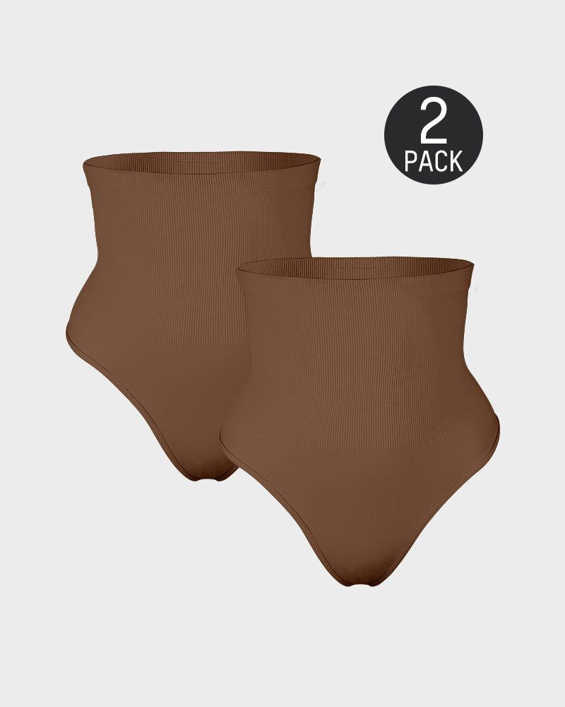 High Waist Tummy Control Shaping Thong Panty (2 Pack)