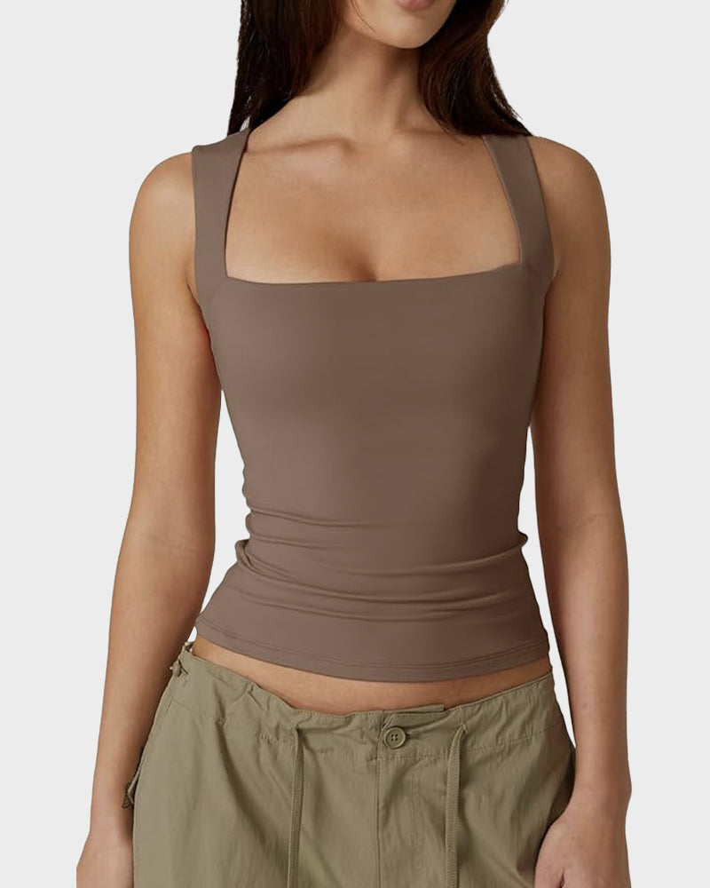 Square Neck Basic Fitted Tank Top