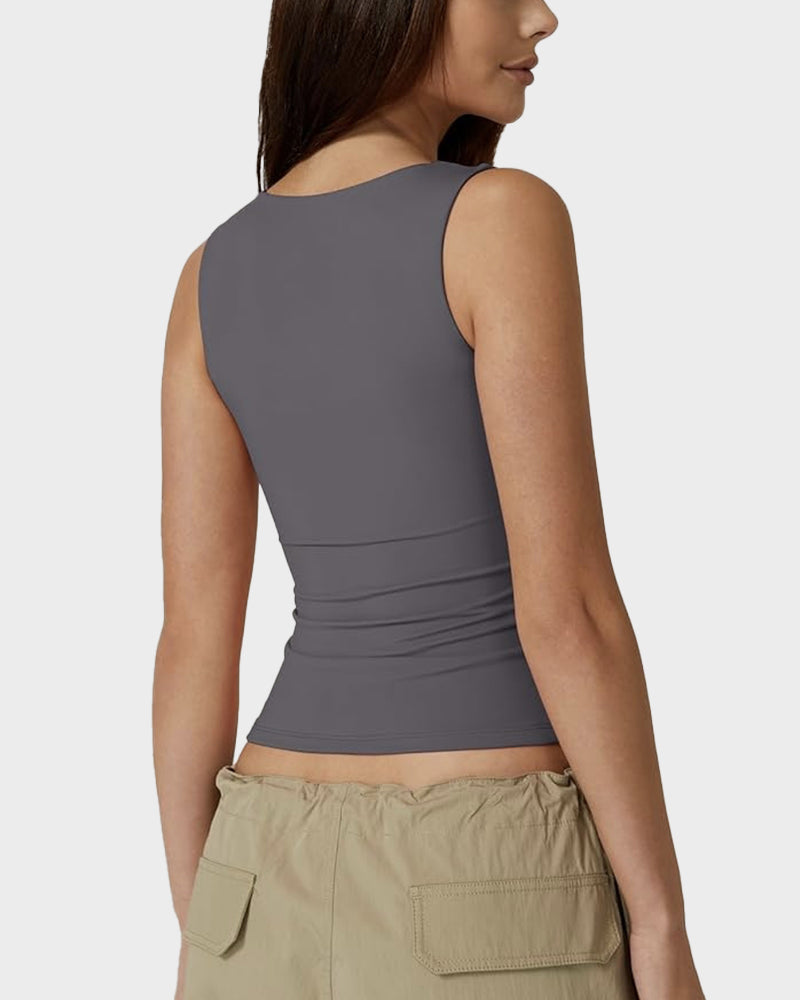 Square Neck Basic Fitted Tank Top