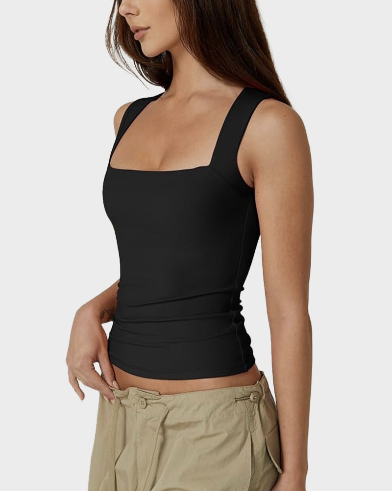 Square Neck Basic Fitted Tank Top